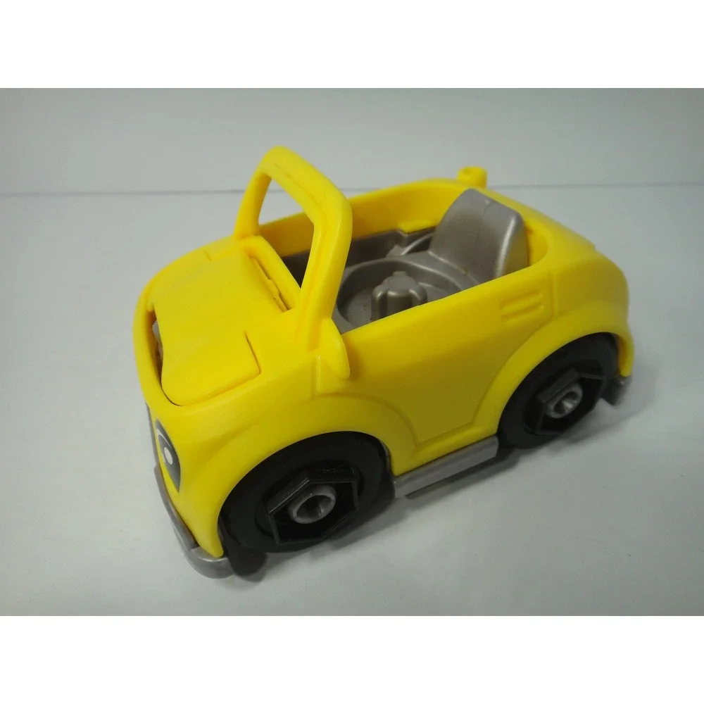 Fisher Price Little People Yellow Convertible Toy Car with Smiling Face and Hood